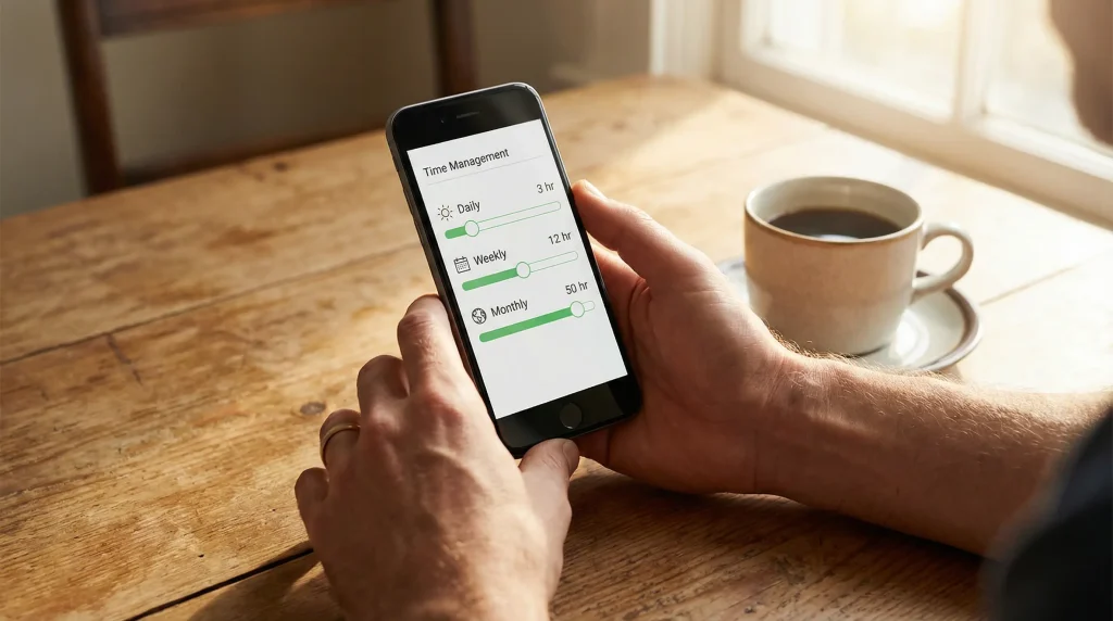 Person setting deposit limits on a casino account using a smartphone app