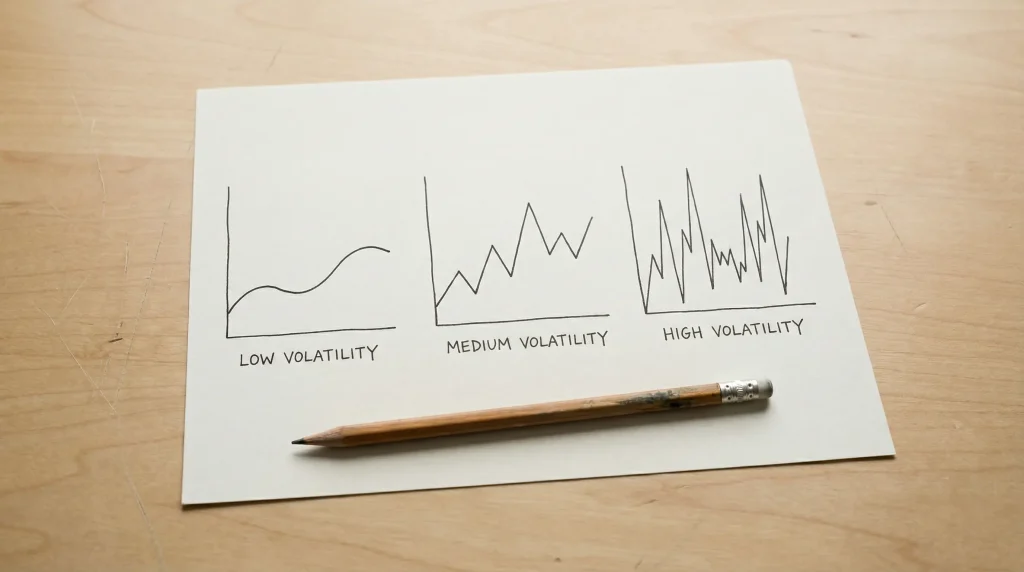 Visual comparison of low medium and high volatility in casino games