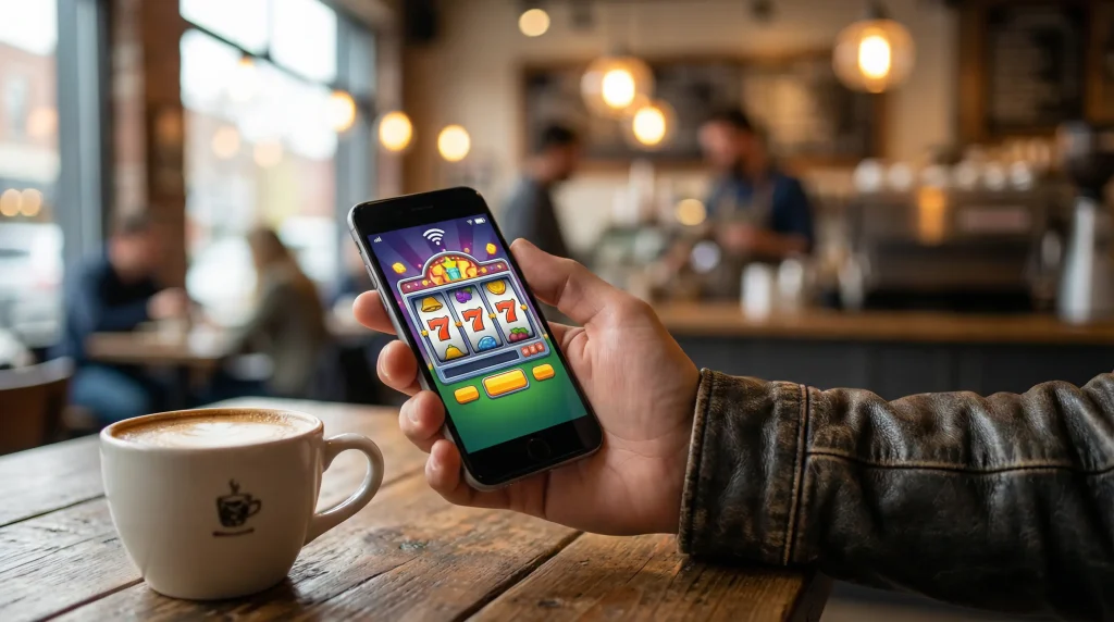Person playing safely on a mobile casino app on their smartphone