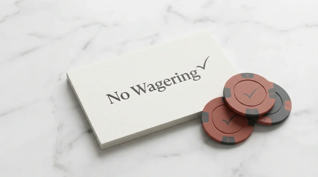 Clean bonus offer card showing no-wagering terms for UK casino players