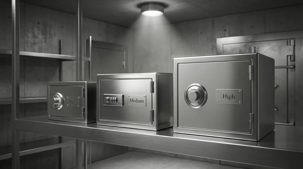 Separate bank vault compartments representing segregated player fund protection levels